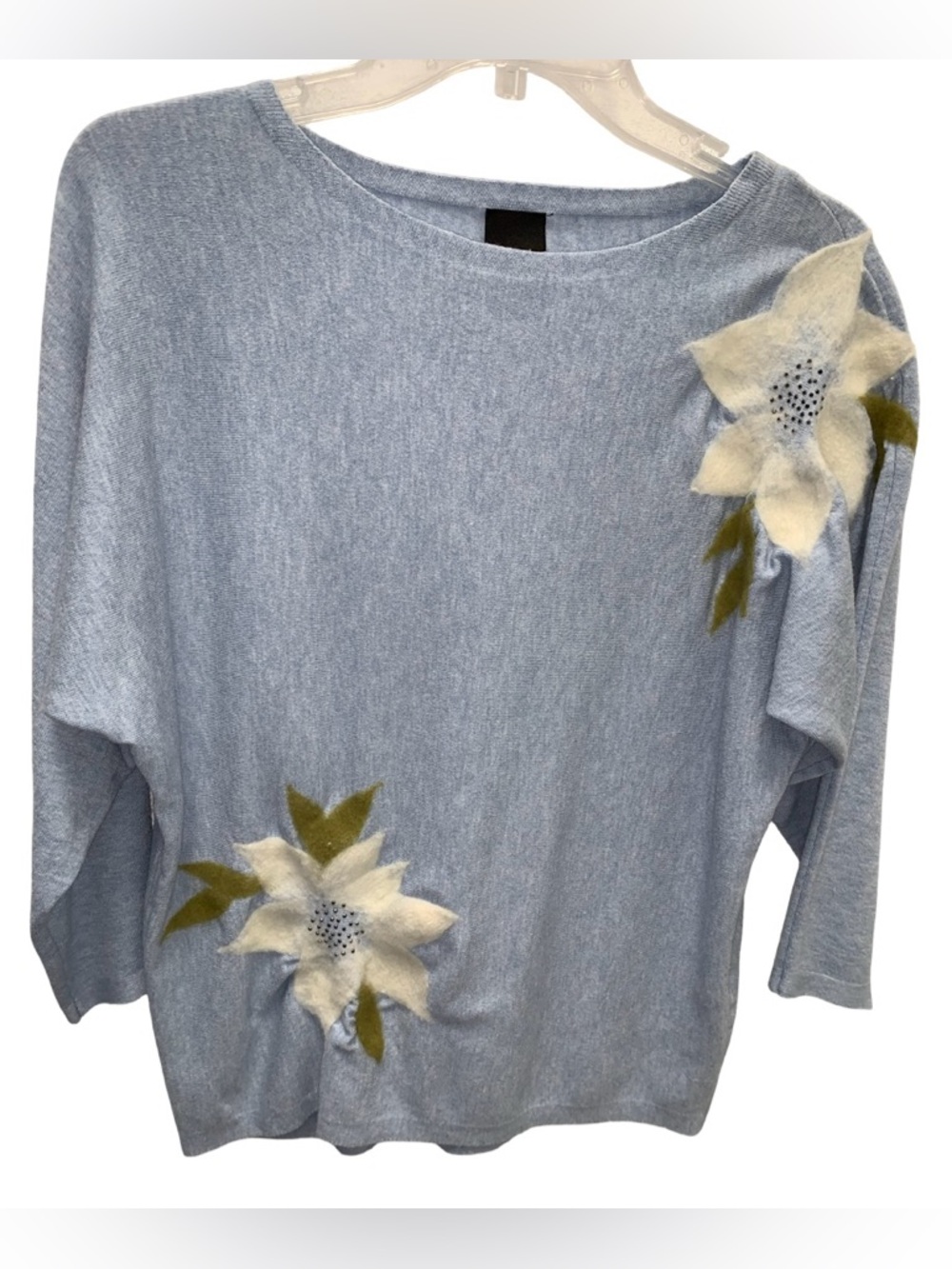 Aaeda Super Soft Light Blue Flower Sweater Size Medium